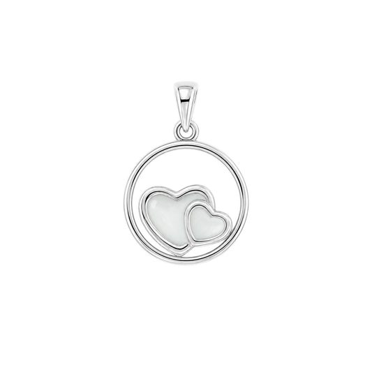 Pendentif en argent 925 en forme de deux cœurs, avec une résine contenant du lait maternel.
