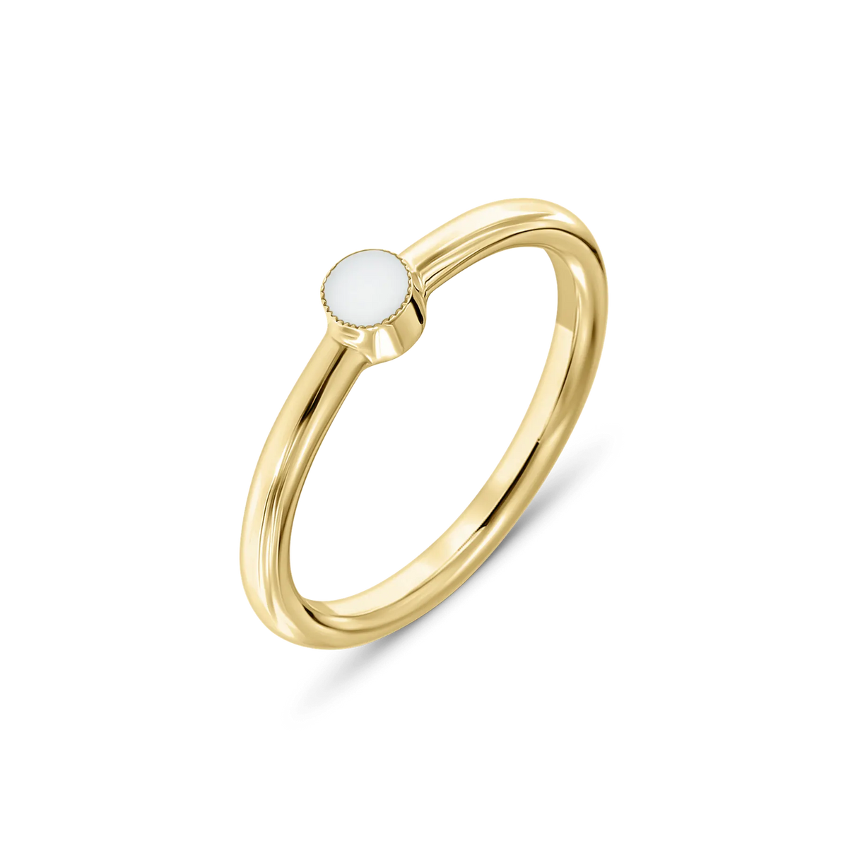 Bague en lait maternel Amy en or jaune, anneau fin avec une petite pierre de lait ronde au bord perlé