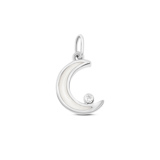 Pendentif en argent 925 en forme de croissant de lune, avec une résine de lait maternel et un zircon brillant.