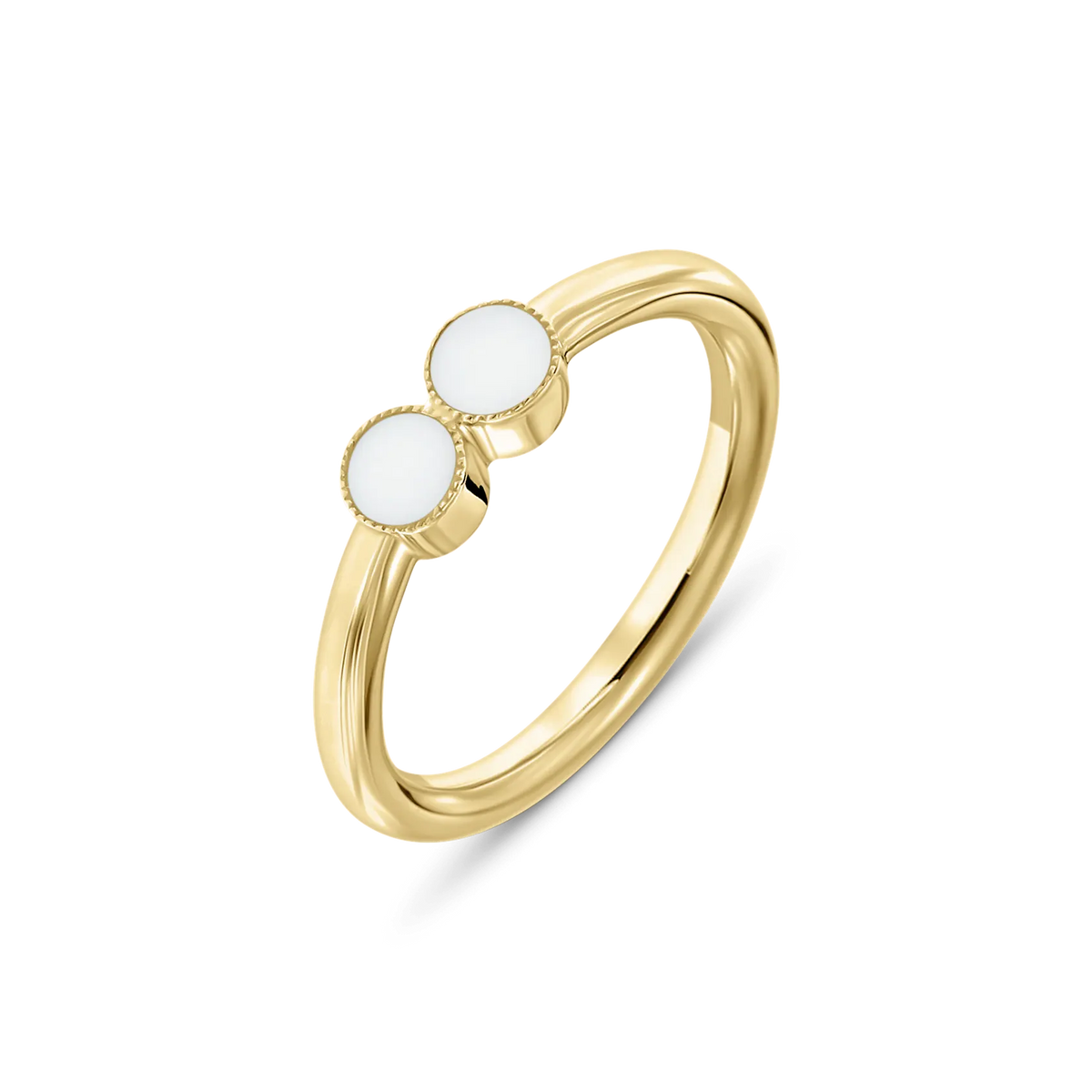 Bague en lait maternel Bo en or jaune, deux petites pierres de lait rondes côte à côte en biais