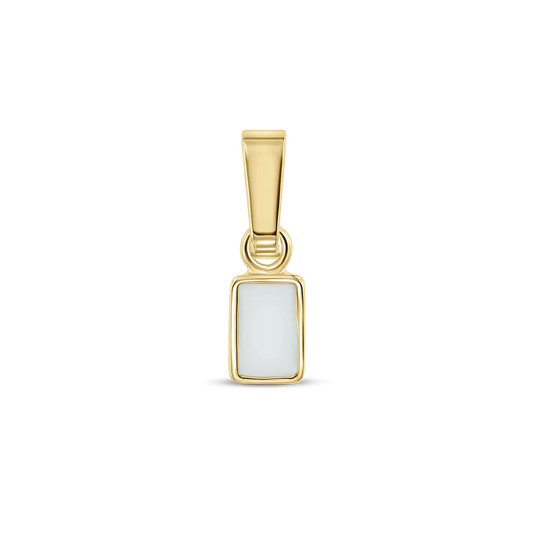 Pendentif en or jaune avec une résine de lait maternel en forme rectangulaire.