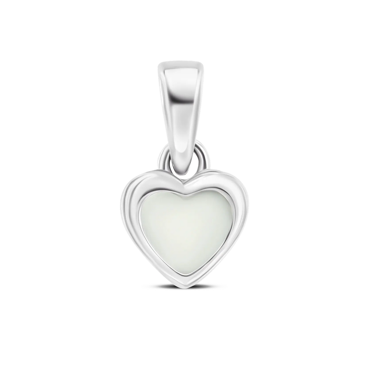 Pendentif Cara en or blanc, petit cœur avec pierre de lait maternel et large bélière