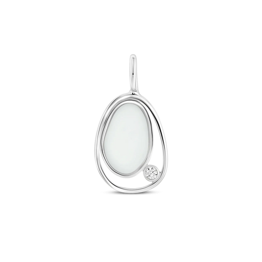 Pendentif en argent 925 avec une résine de lait maternel en forme d'œuf, orné d'un zircon.