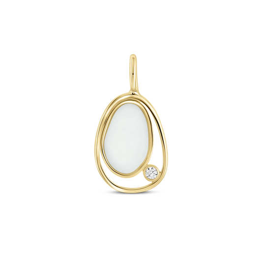 Pendentif en or jaune avec une résine de lait maternel en forme d'œuf et un zircon brillant.