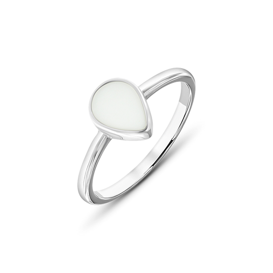 Bague en lait maternel Droplet en argent, pierre de lait en forme de goutte sur un anneau fin