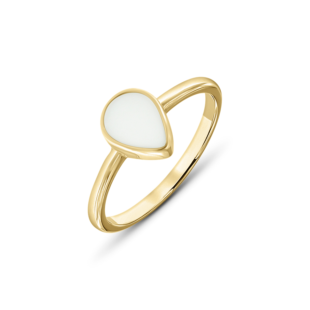 Bague en lait maternel Droplet en or jaune, pierre de lait en forme de goutte sur un anneau fin