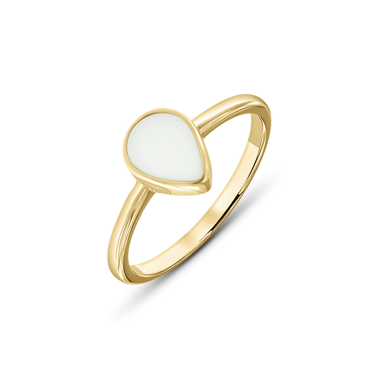 Bague en lait maternel Droplet en or jaune, pierre de lait en forme de goutte sur un anneau fin