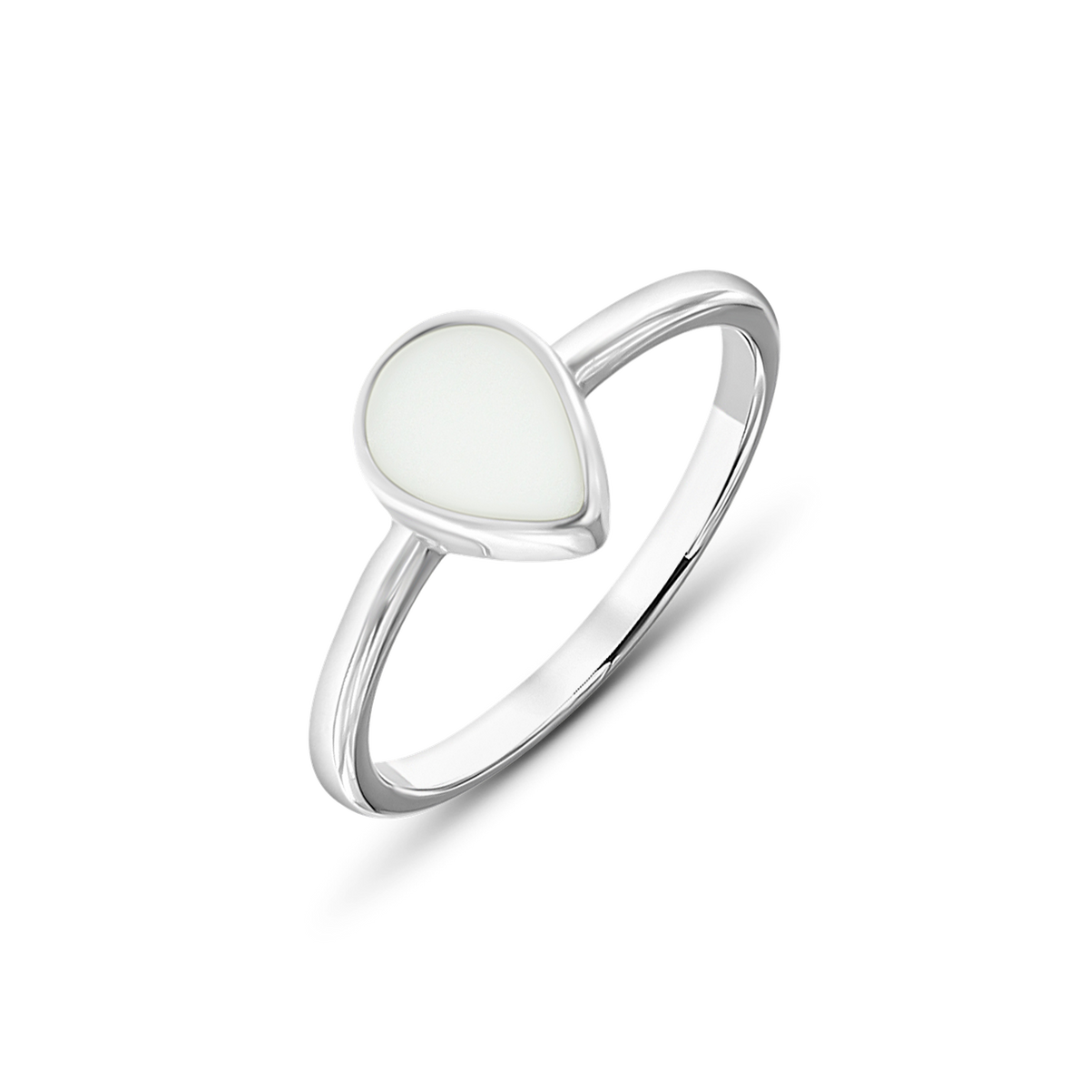 Bague en lait maternel Droplet en or blanc, pierre de lait en forme de goutte sur un anneau fin