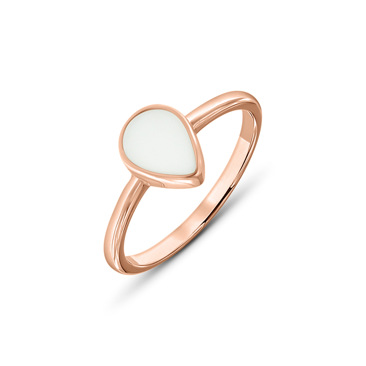 Bague en lait maternel Droplet en or rose, pierre de lait en forme de goutte sur un anneau fin