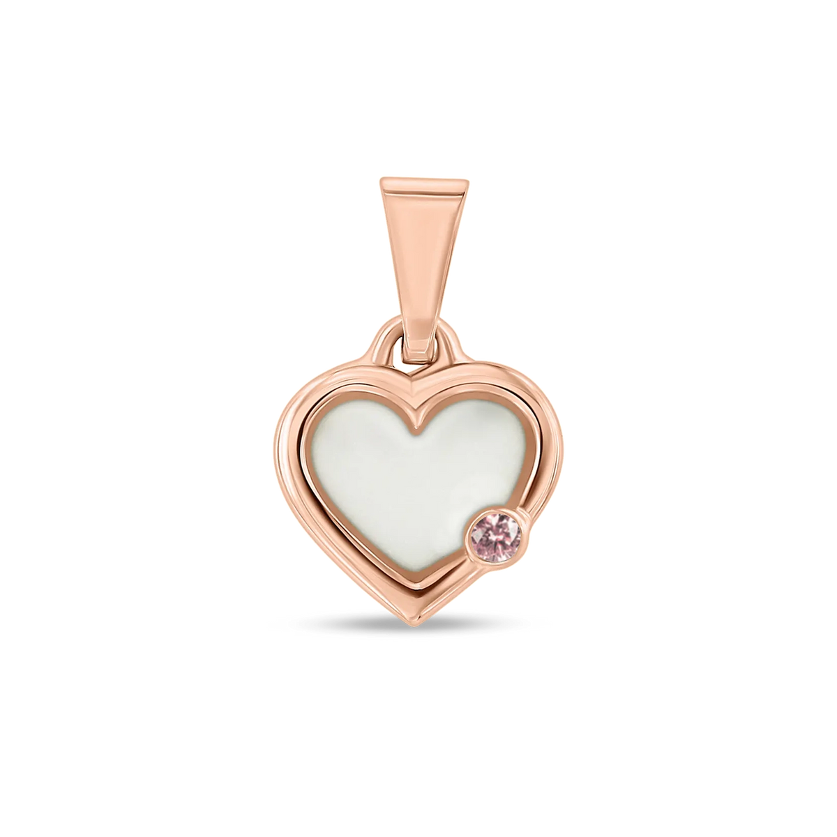 Pendentif cœur Esmée en or rose rempli de lait maternel, avec une morganite en bas à droite
