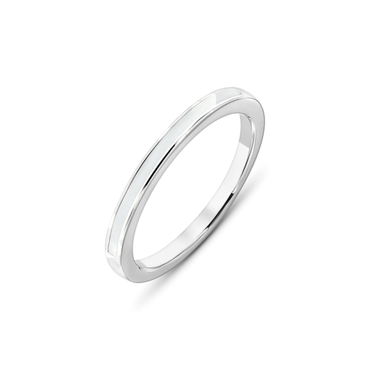 Bague en lait maternel Eva en argent, anneau plat avec une ligne de lait sur le dessus