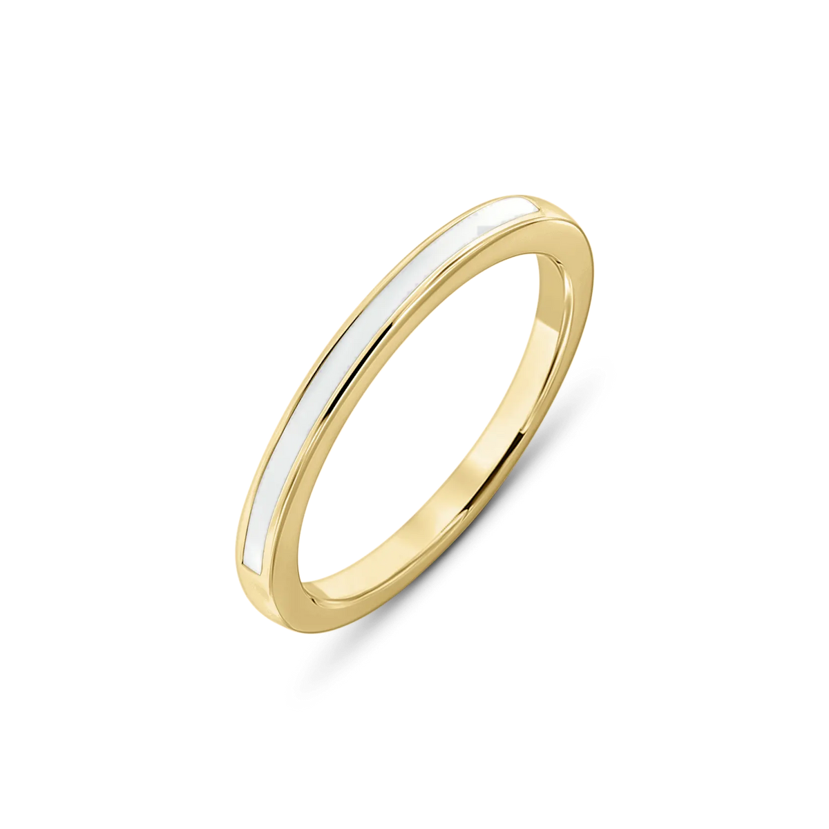 Bague en lait maternel Eva en or jaune, anneau plat avec une ligne de lait sur le dessus