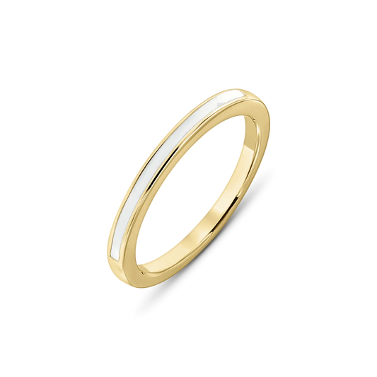 Bague en lait maternel Eva en or jaune, anneau plat avec une ligne de lait sur le dessus