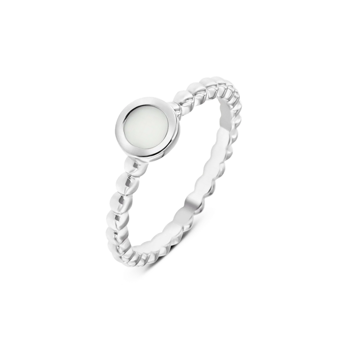 Bague Isabelle en argent, anneau de petites boules et pierre ronde de lait maternel