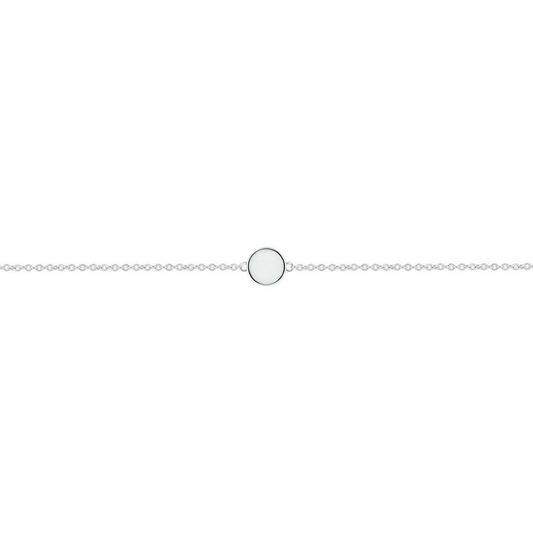 Bracelet en argent 925 avec un motif central en résine contenant du lait maternel, chaîne délicate et finition brillante.