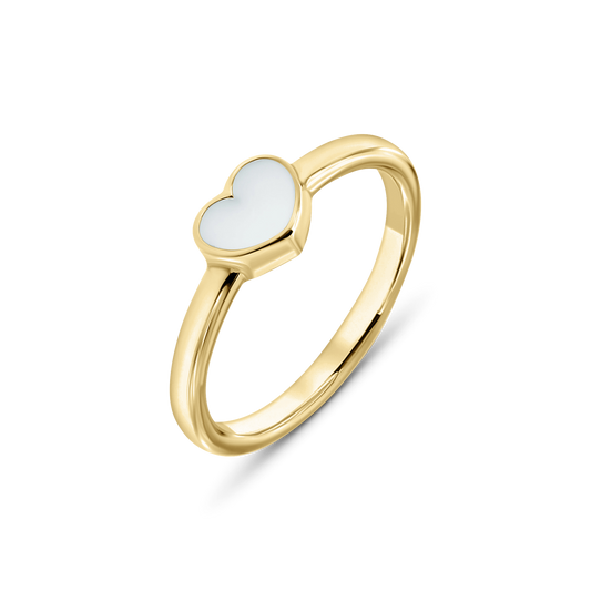 Bague Lisa en or jaune, pierre de lait maternel en forme de cœur avec fin bord