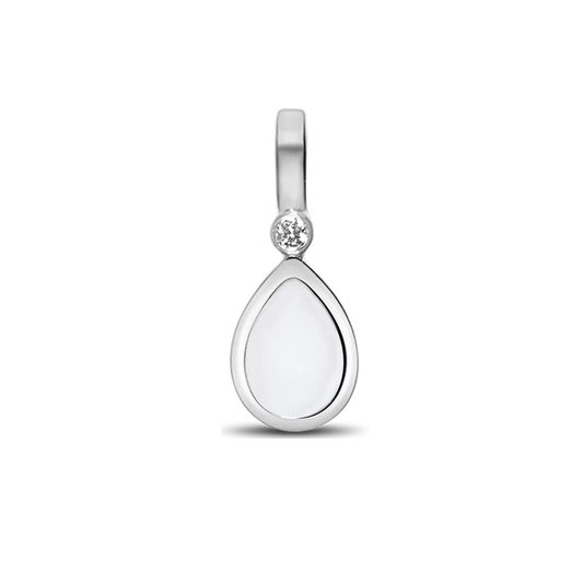 Pendentif en argent 925 en forme de goutte, avec une résine de lait maternel et un zircon transparent en haut.