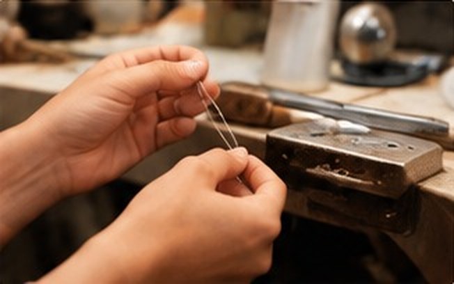Des mains finissent une chaîne dans l’atelier
